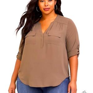 HARPER - KHAKI BROWN GEORGETTE PULLOVER BLOUSE